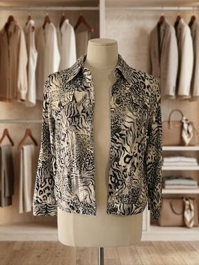 Ruby Rd. Black and White Animal Print Jean Jacket With Shimmer